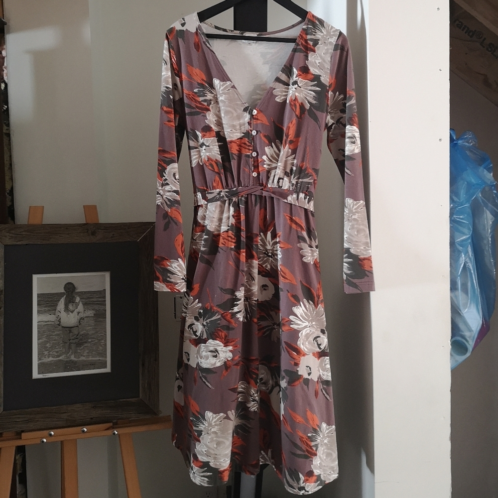 Taupe floral midi dress